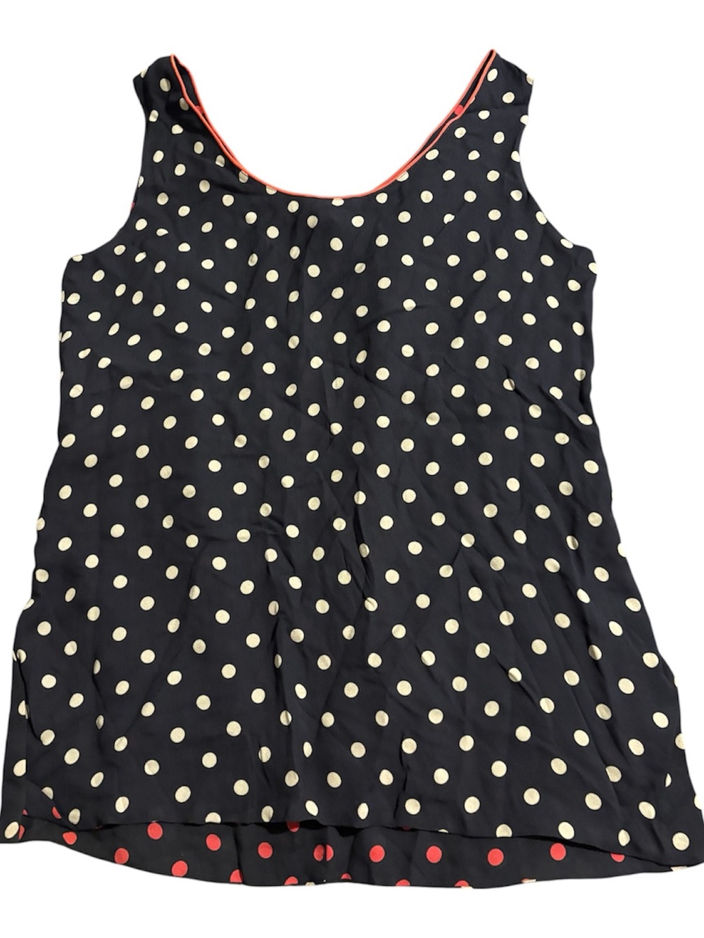 🧳Peter Nygard Black Tank Top with Cream Polka Dots and Coral Trim